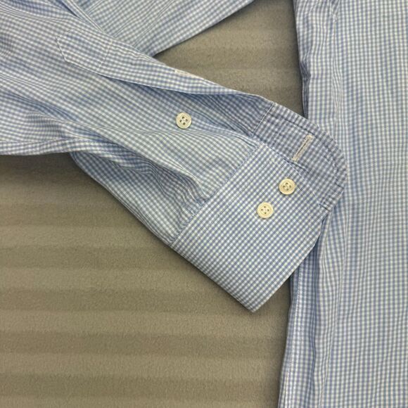 PIATTELLI Barneys New York Shirt Mens 15.5 Blue Gingham Long Sleeve Button Trim - Picture 4 of 10